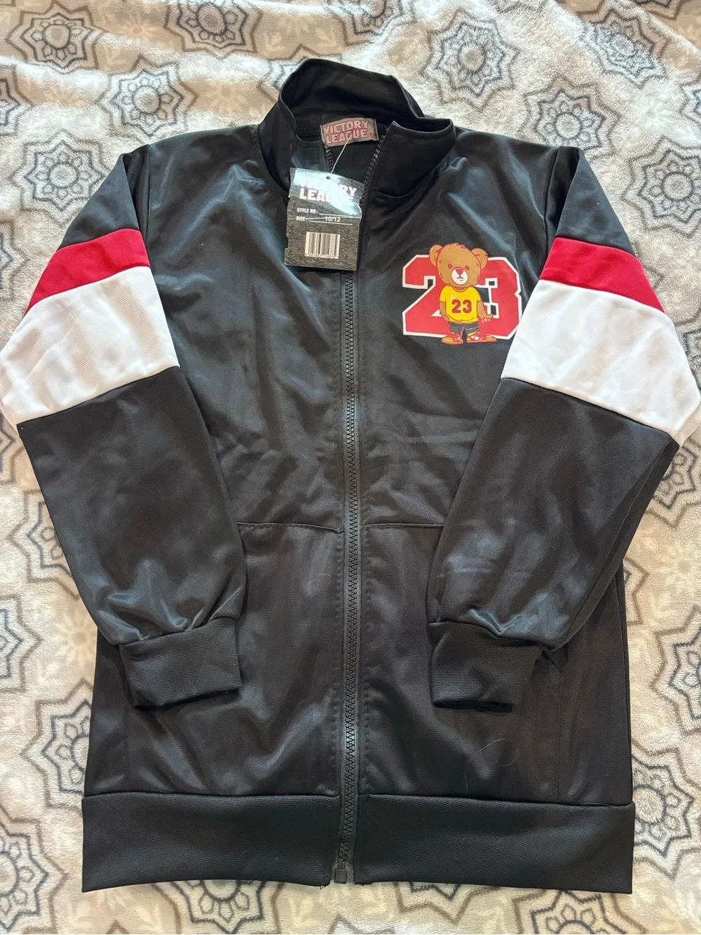 Victor League Black Track Jacket with Red & White Stripes